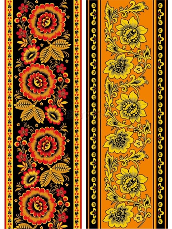  高清 传统 欧式俄式花边 花卉图案背景贴图 黑底大花连续