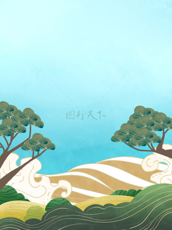 国潮风云与松树背景
