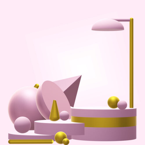 3D立体几何图形粉色金色拼色展示台化妆品现代生活