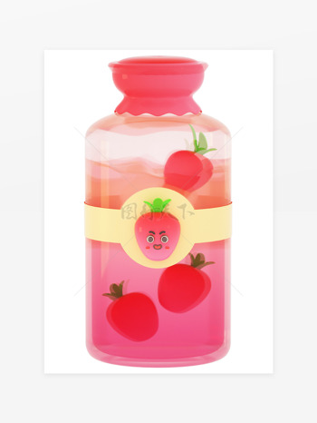 3D立体卡通水果饮料玻璃瓶草莓果汁
