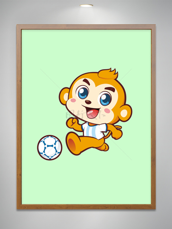 卡通可爱小猴子踢足球