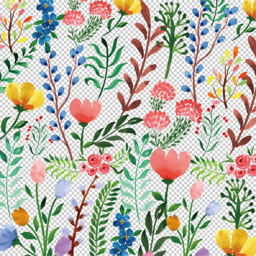 水彩风格手绘花卉植物图案