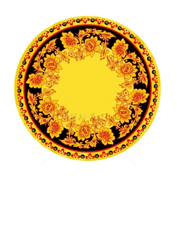  传统 欧式俄式 圆形花卉图案背景贴图黄底黑金色环行花