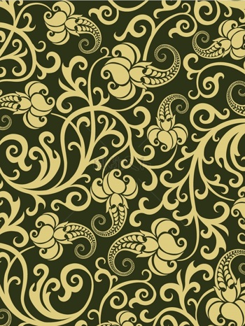 传统 欧式俄式花卉底图底纹  图案背景贴图  黑底黄鱼花图