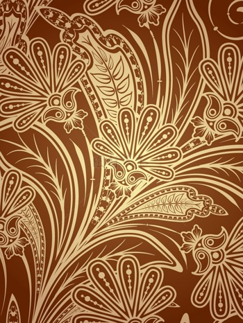 传统 欧式俄式花卉底图底纹  图案背景贴图 棕底金色大花