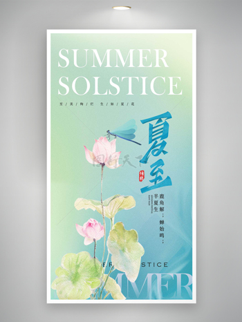 中国传统节气宣传夏至荷花海报