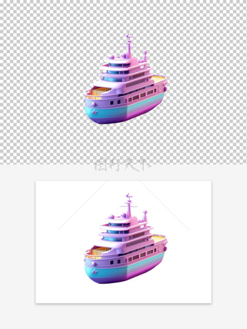 质感3D卡通彩色轮船UI图标