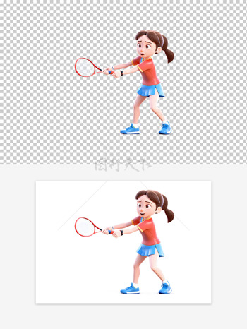 趣味可爱运动3D卡通网球少女素材