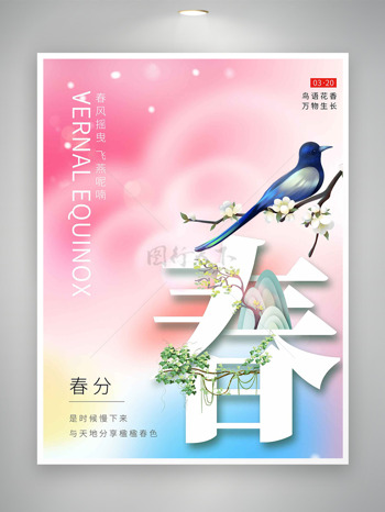 唯美鸟语花香春分传统节气海报